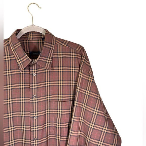 Burberry London Vintage Cotton Brown Dress Shirt Plaid Size XS - Picture 6 of 8